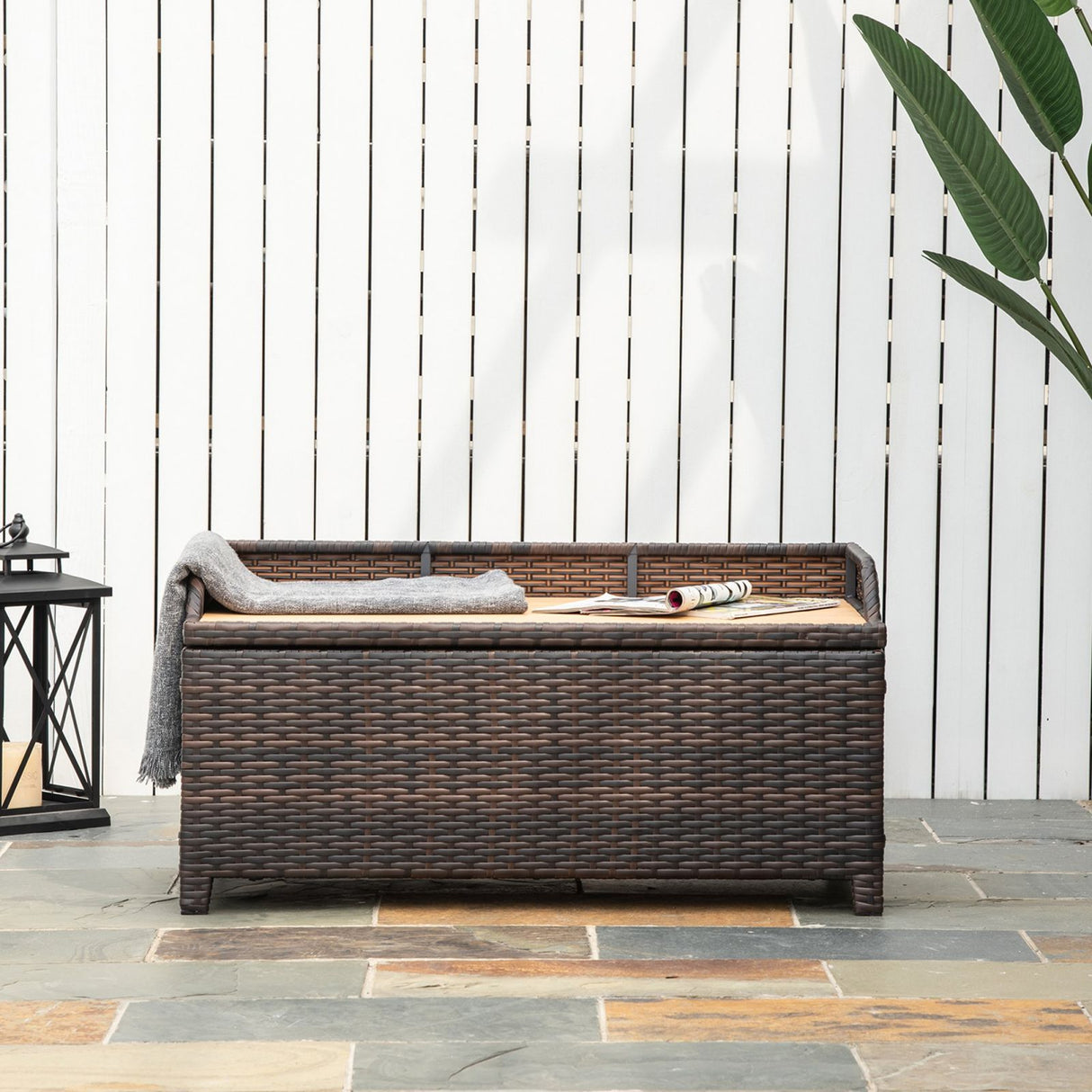 easycomfort easycomfort cassapanca panchina portaoggetti multifunzionale in pe rattan 102x51x51cm marrone ean 8055776915692