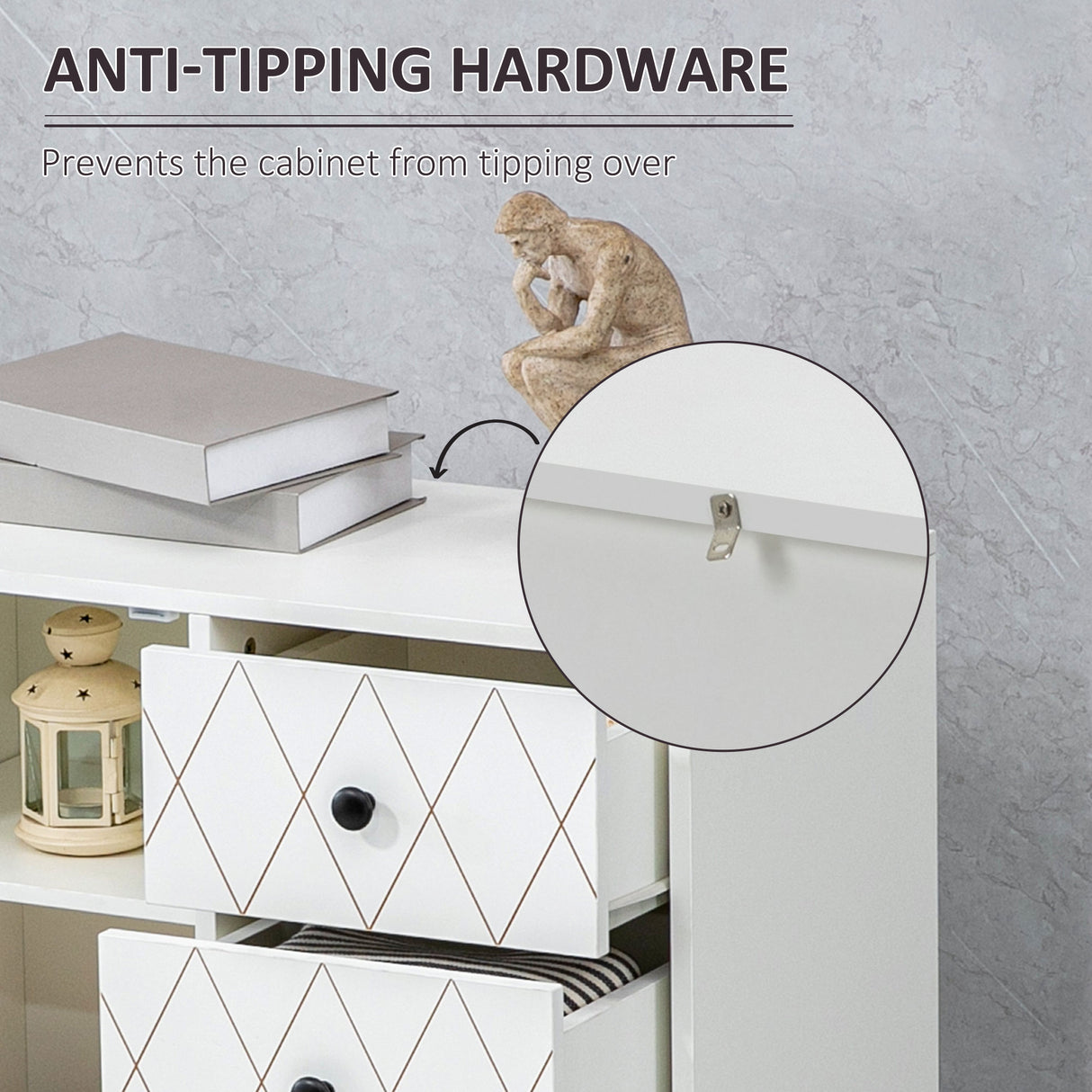 easycomfort easycomfort cassettiera a rombi con 3 cassetti e un armadietto con ripiano regolabile in acciaio e mdf 70x35x75 cm bianco