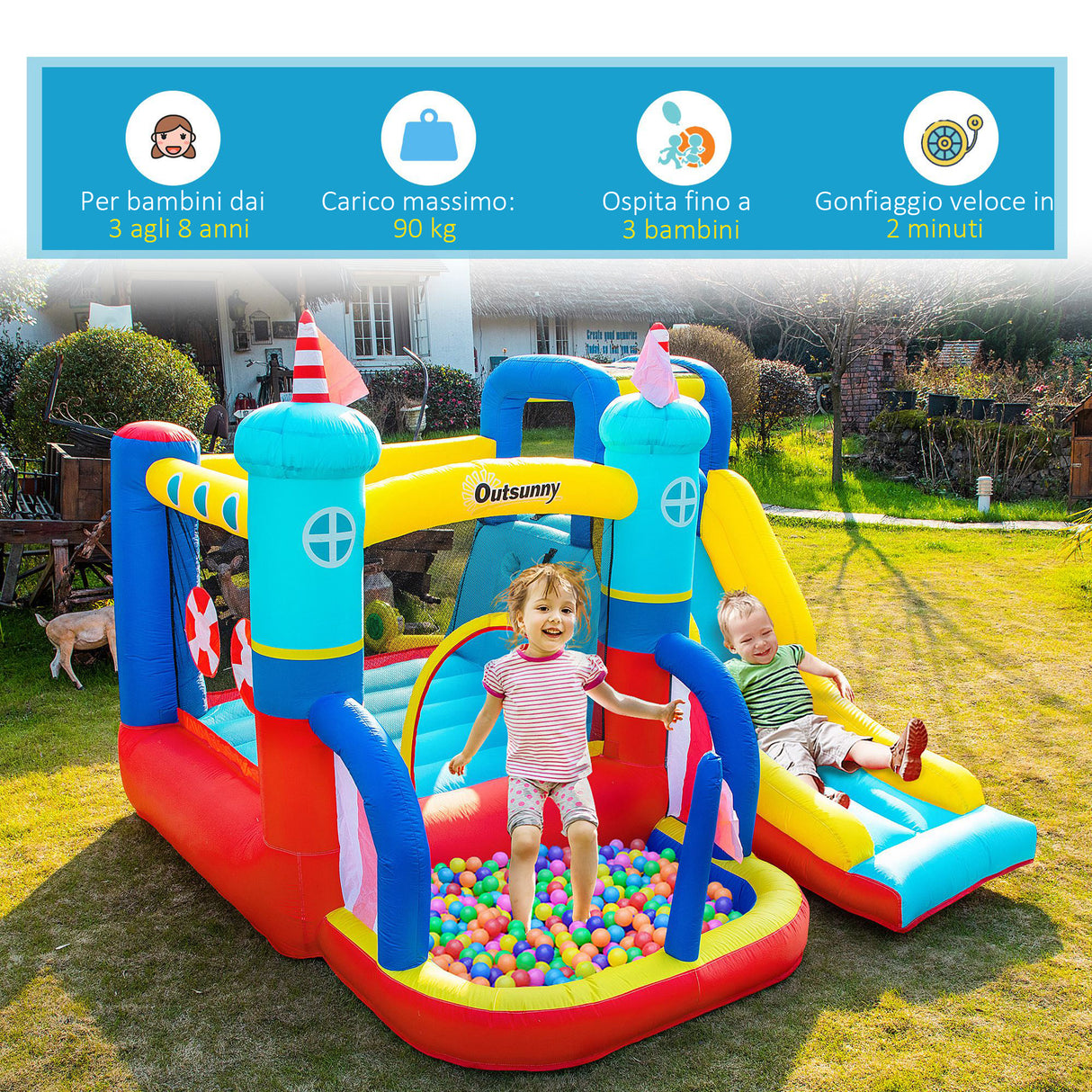 easycomfort easycomfort castello gonfiabile 4 in 1 bimbi 3 8 anni scivolo e piscina 265x260x200cm