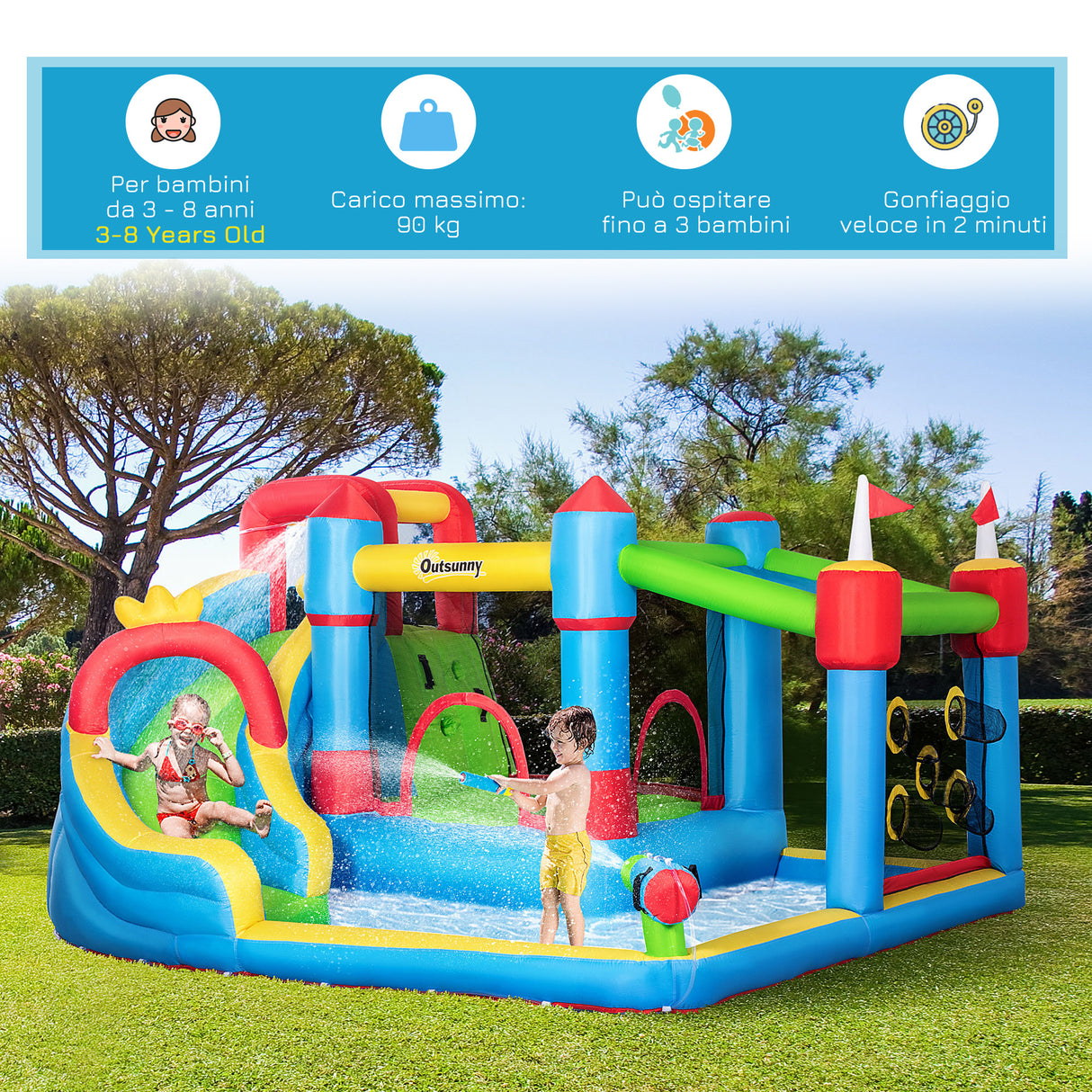 easycomfort easycomfort castello gonfiabile per bambini con scivolo trampolino e piscina 390x300x197cm