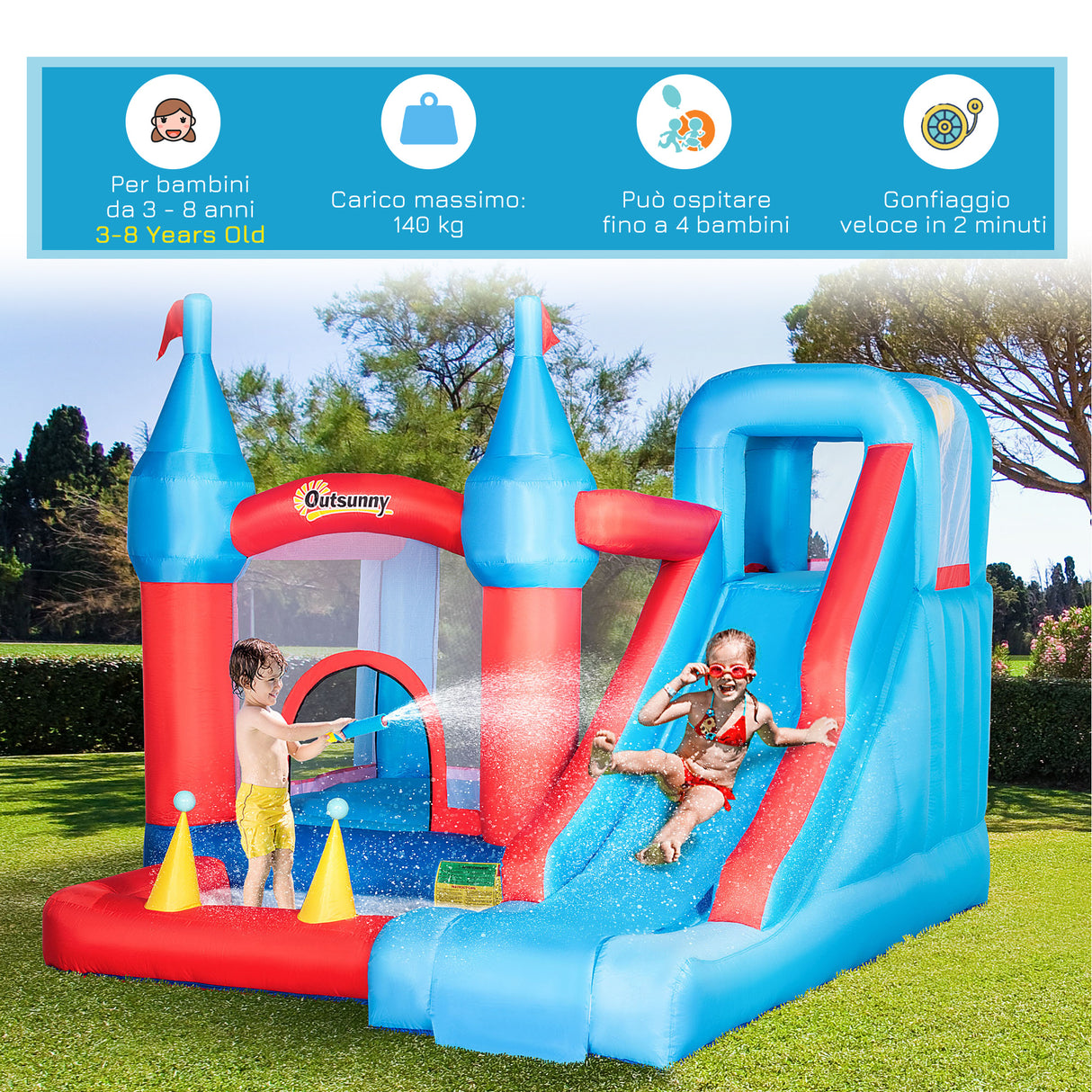 easycomfort easycomfort castello gonfiabile per bambini con scivolo trampolino piscina e parete da arrampicata 333x280x210cm
