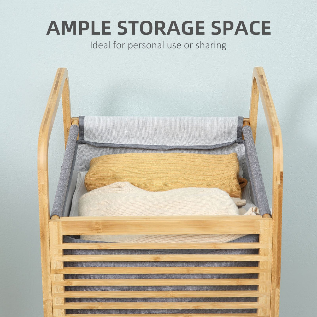 easycomfort easycomfort cesto portabiancheria in bambu con maniglie sacco in tessuto con coperchio grigio