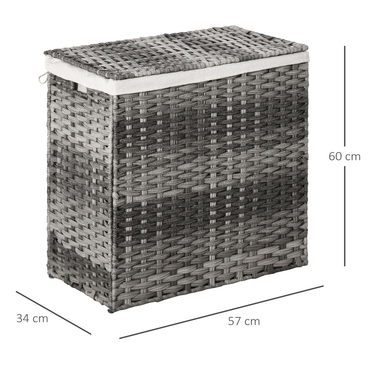 easycomfort easycomfort cesto portabiancheria pieghevole con coperchio in rattan pe e sacco in policotone 57x34x60cm grigio ean 8054144133379