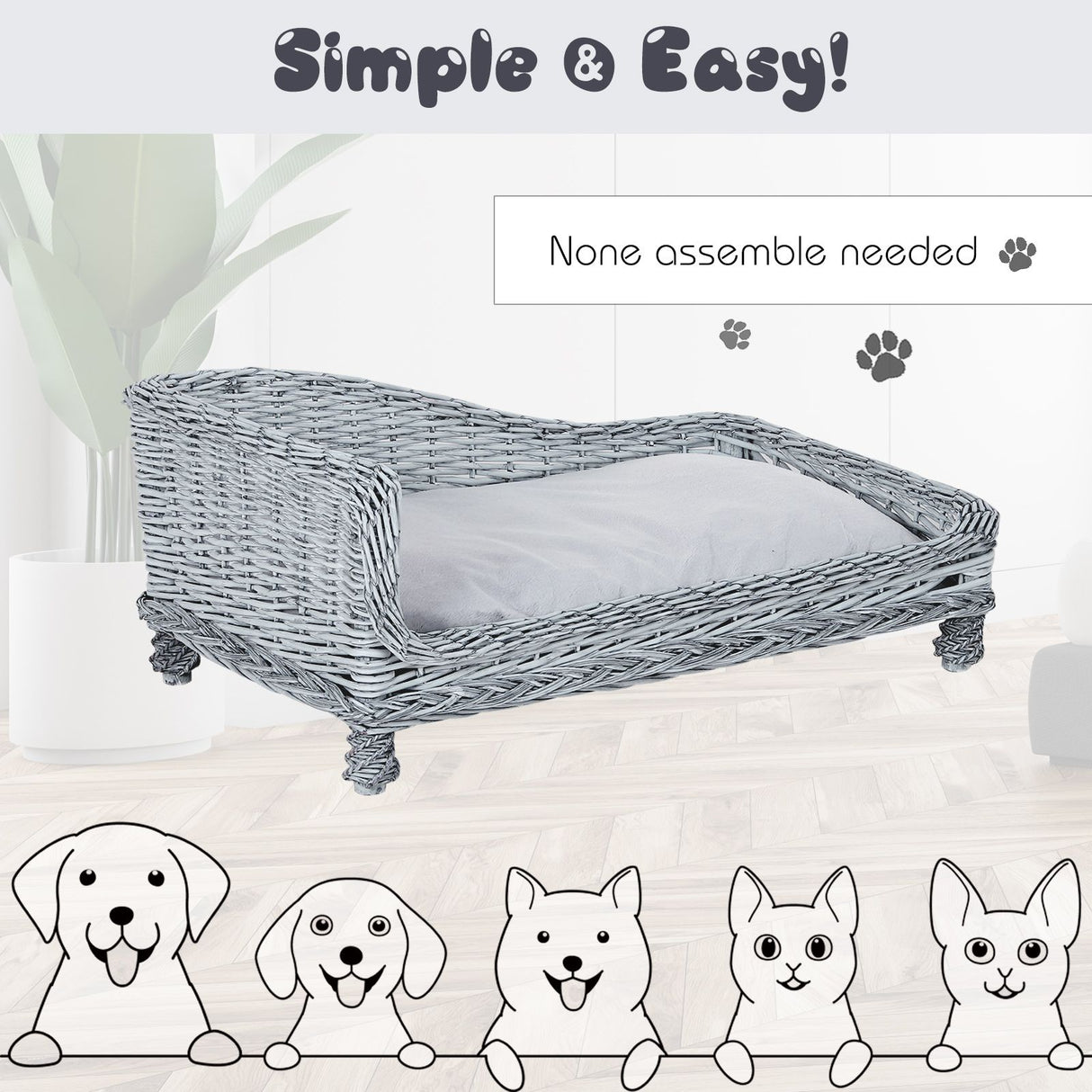 easycomfort easycomfort chaise longue cuccia per animali domestici in vimini con cuscino grigio ean 8054111845397