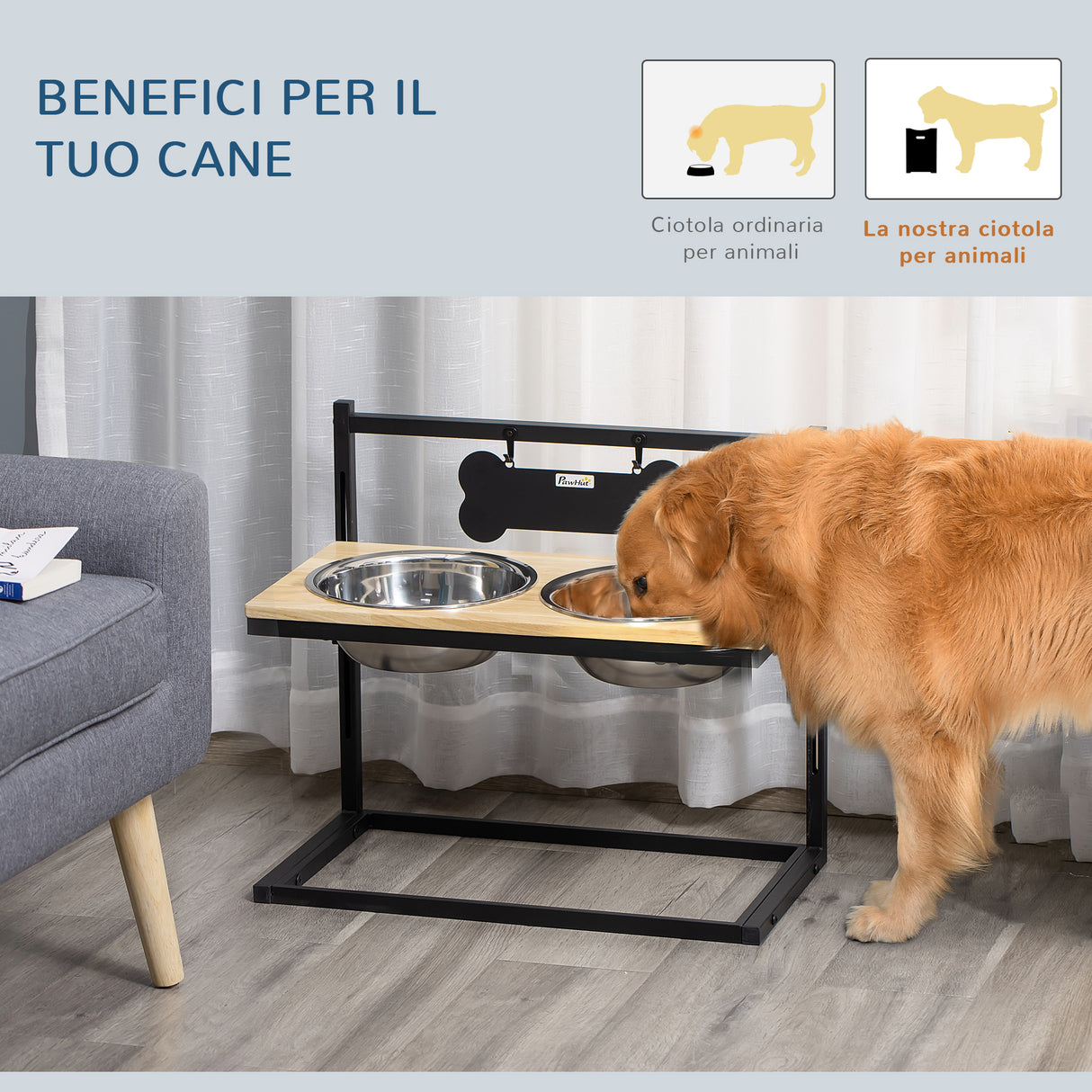 easycomfort easycomfort ciotole per cani rialzate con altezza regolabile in legno colore naturale
