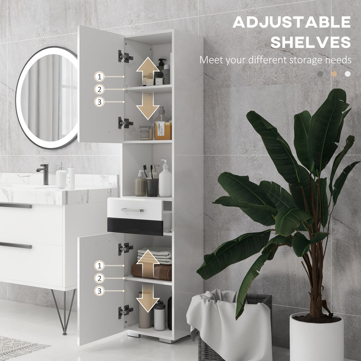 easycomfort easycomfort colonna bagno in mdf con ripiano aperto cassetto e armadietto chiuso 37x32 5x170 cm bianco
