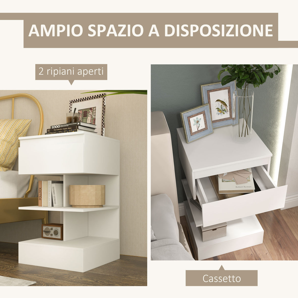 easycomfort easycomfort comodino moderno in truciolato e mdf con un cassetto e 2 ripiani 39x39x65 cm bianco