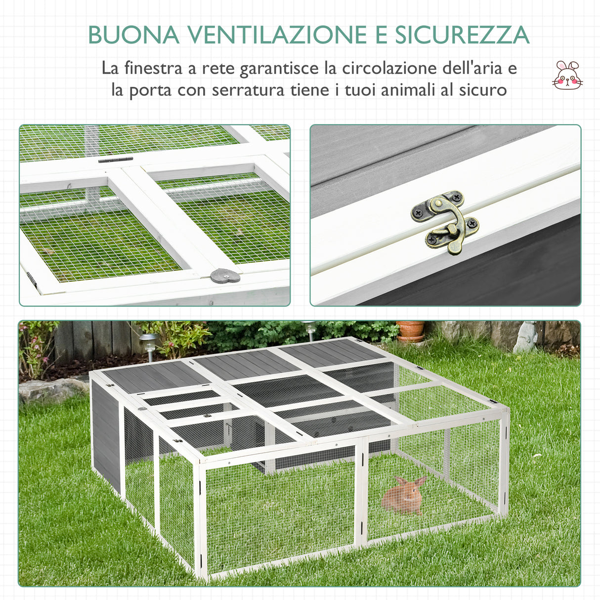 easycomfort easycomfort conigliera da esterno e interno con tetto apribile gabbia per 2 4 conigli in legno e metallo grigia