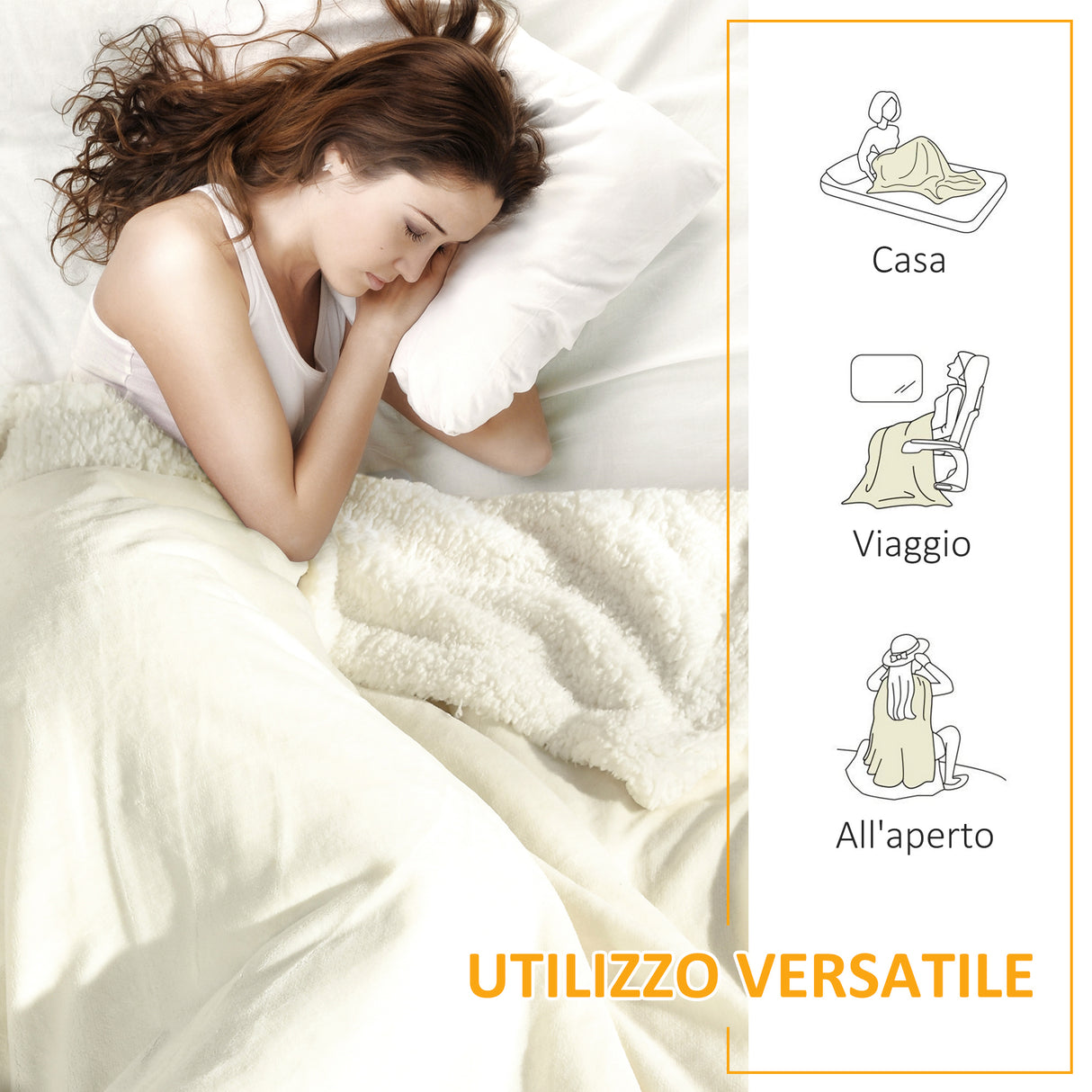 easycomfort easycomfort coperta double face in flanella 220 gsm e sherpa 260 gsm per interno ed esterno 203x152x0 5 cm crema