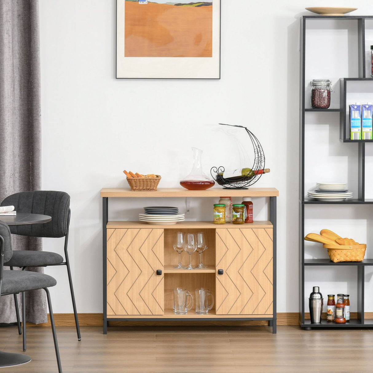 easycomfort easycomfort credenza con ante e vani aperti mobile consolle in mdf e metallo 100x35x80cm rovere