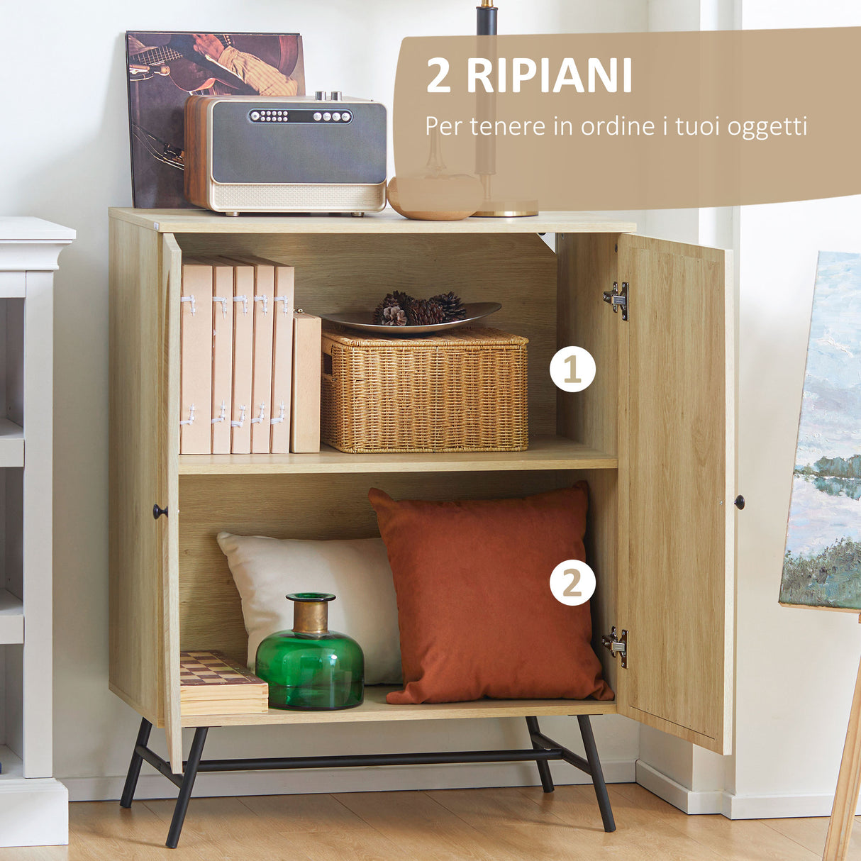 easycomfort easycomfort credenza in stile boho con 2 ante in legno e rattan 80x39x101 8cm naturale