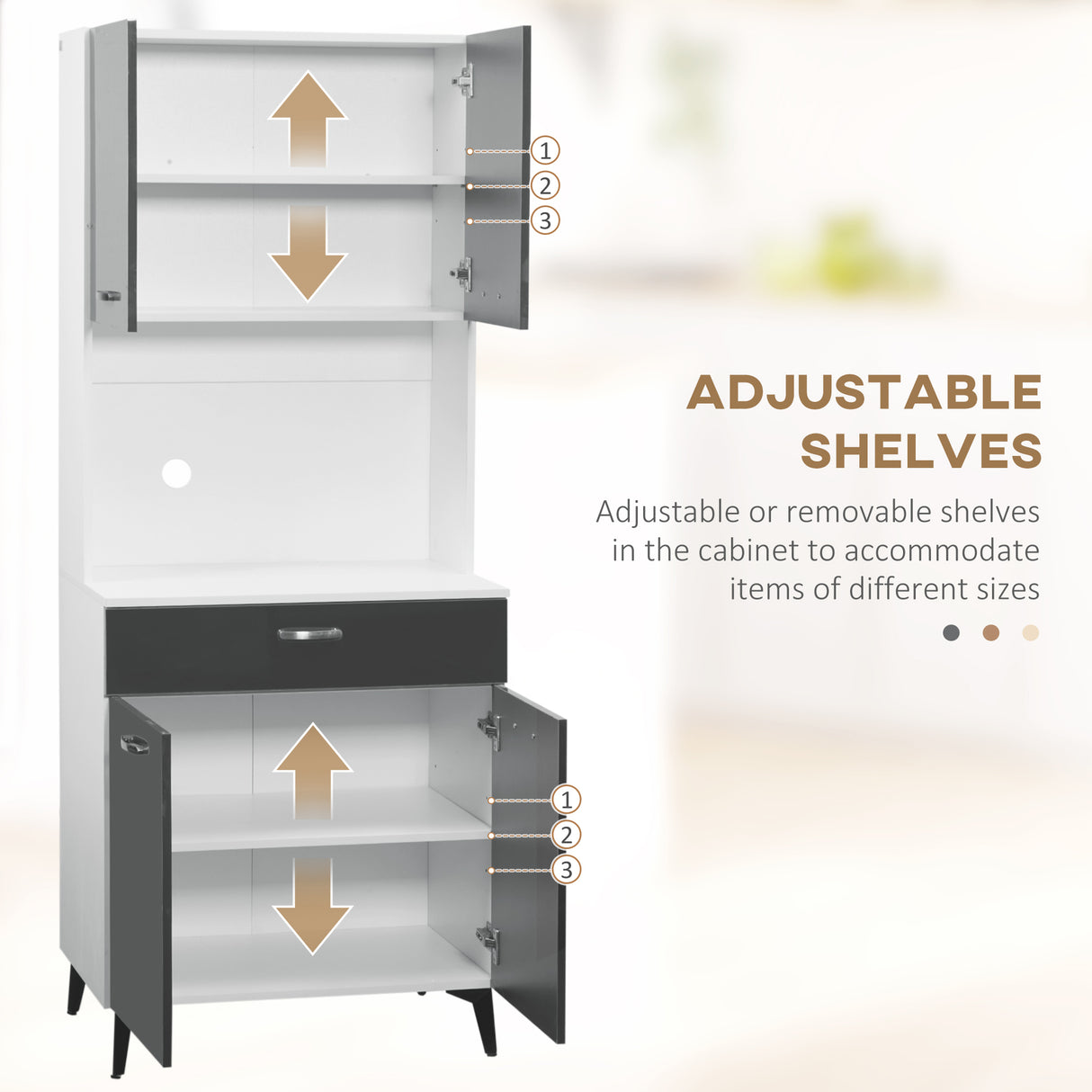 easycomfort easycomfort credenza moderna con 2 armadietti e cassetto piano per microonde e mensole 70x42x177cm