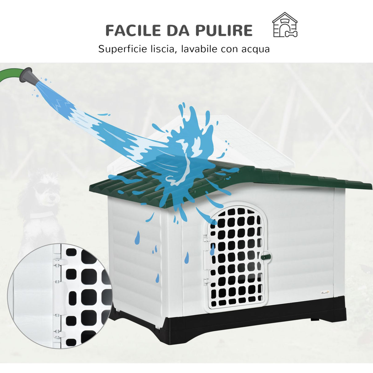 easycomfort easycomfort cuccia per cani da esterno in plastica con cancello e finestra 111x84x80cm bianco verde