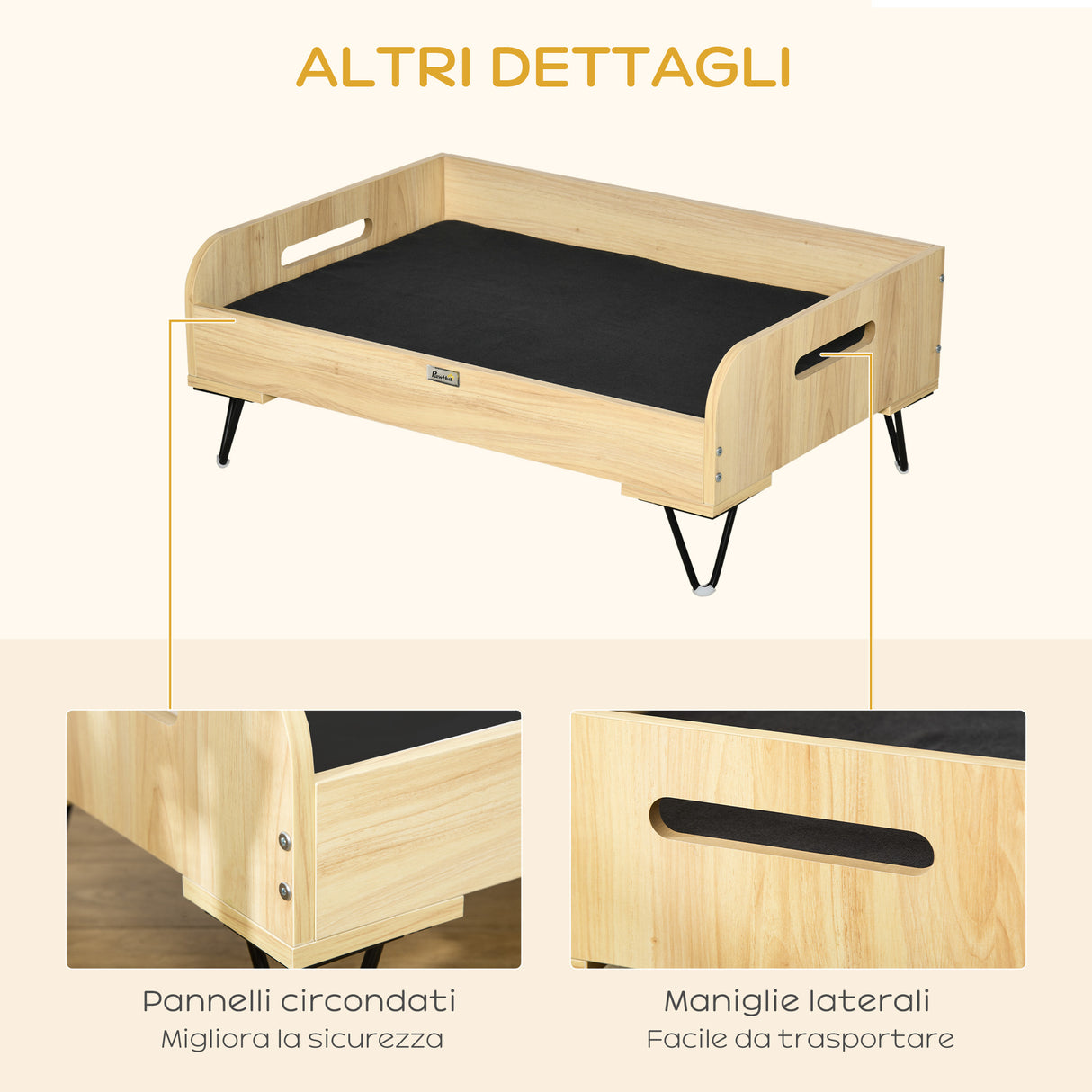 easycomfort easycomfort cuccia per cani rialzata con cuscino removibile e lavabile 2 maniglie in mdf e acciaio 82x56x31 5cm nero