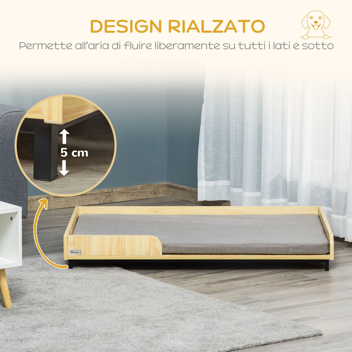 easycomfort easycomfort cuccia per cani rialzata con cuscino removibile e lavabile lettino per cani gambe in legno e acciaio 110x70x15 5cm rovere e grigio