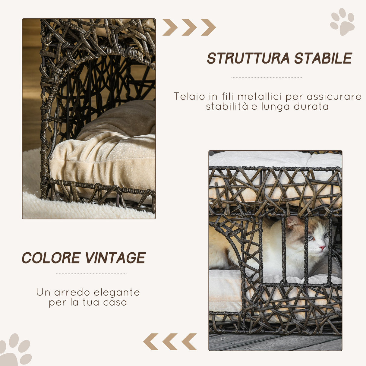 easycomfort easycomfort cuccia per gatti fino a 5kg in vimini sintetico 2 livelli con cuscini marrone scuro