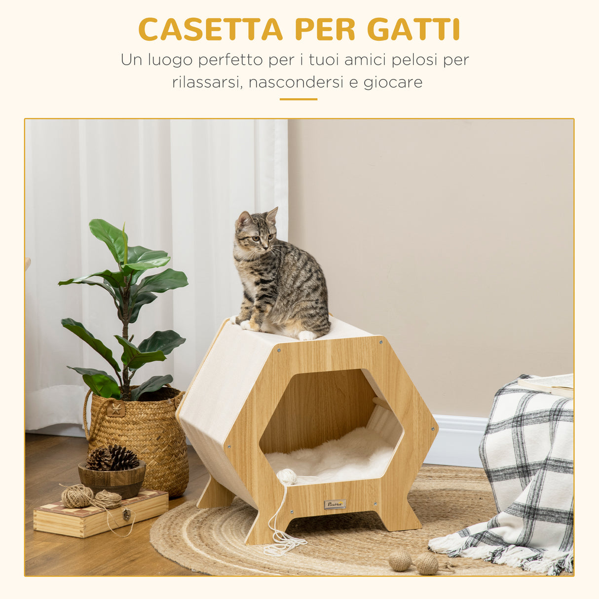 easycomfort easycomfort cuccia per gatti in legno e tessuto con cuscino in peluche lavabile 49 5x38 5x43 5cm
