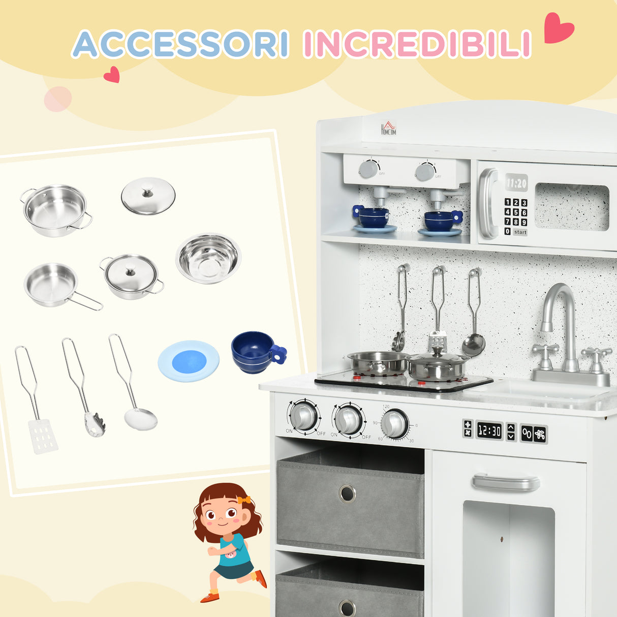 easycomfort easycomfort cucina giocattolo per bambini 3 6 anni con luci e accessori realistici in mdf e pp 60 1x31 7x92 9 cm bianca