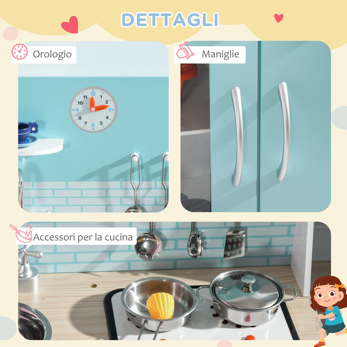 easycomfort easycomfort cucina giocattolo per bambini 3 6 anni con luci e utensili da cucina in mdf e pp 65x29x81 cm