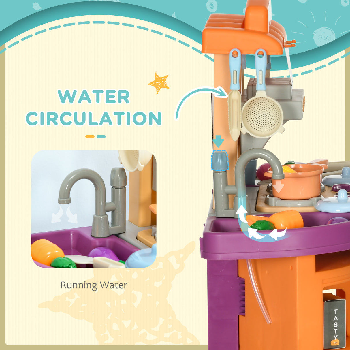 easycomfort easycomfort cucina giocattolo per bambini 3 6 anni pieghevole con accessori suoni e luci 52x29x61 cm