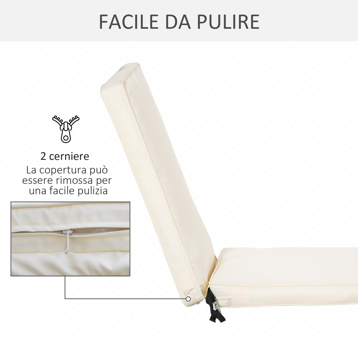 easycomfort easycomfort cuscino per lettino prendisole con rivestimento poliestere sfoderabile 188x53x8cm bianco crema
