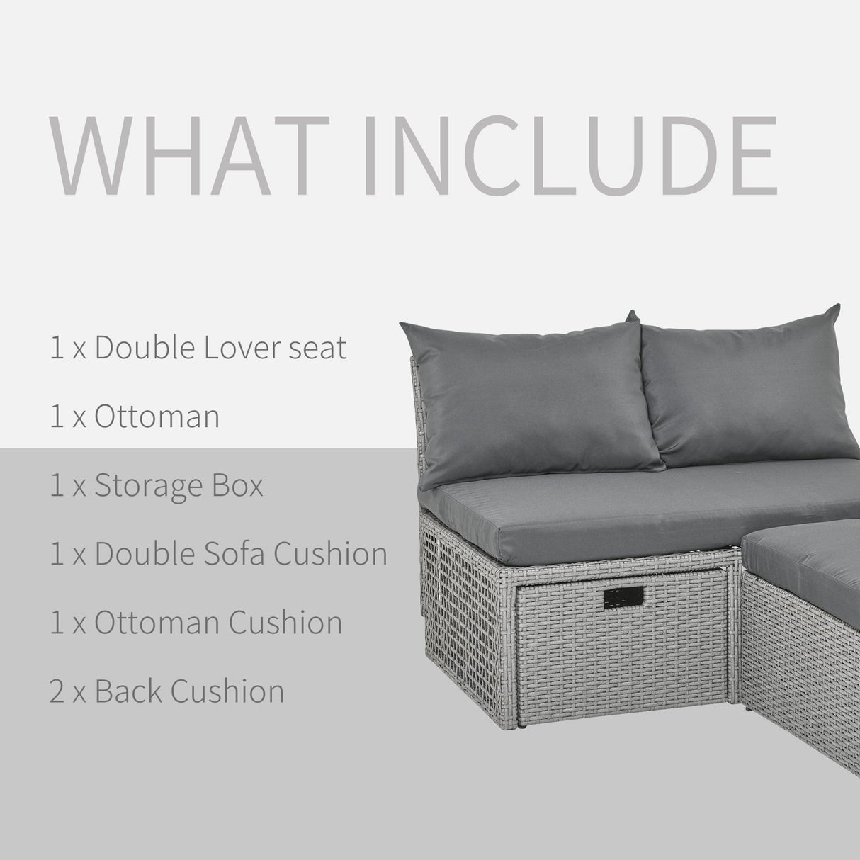 easycomfort easycomfort divano 2 posti con contenitore e pouf in rattan pe salvaspazio con cuscini grigio ean 8055776916262