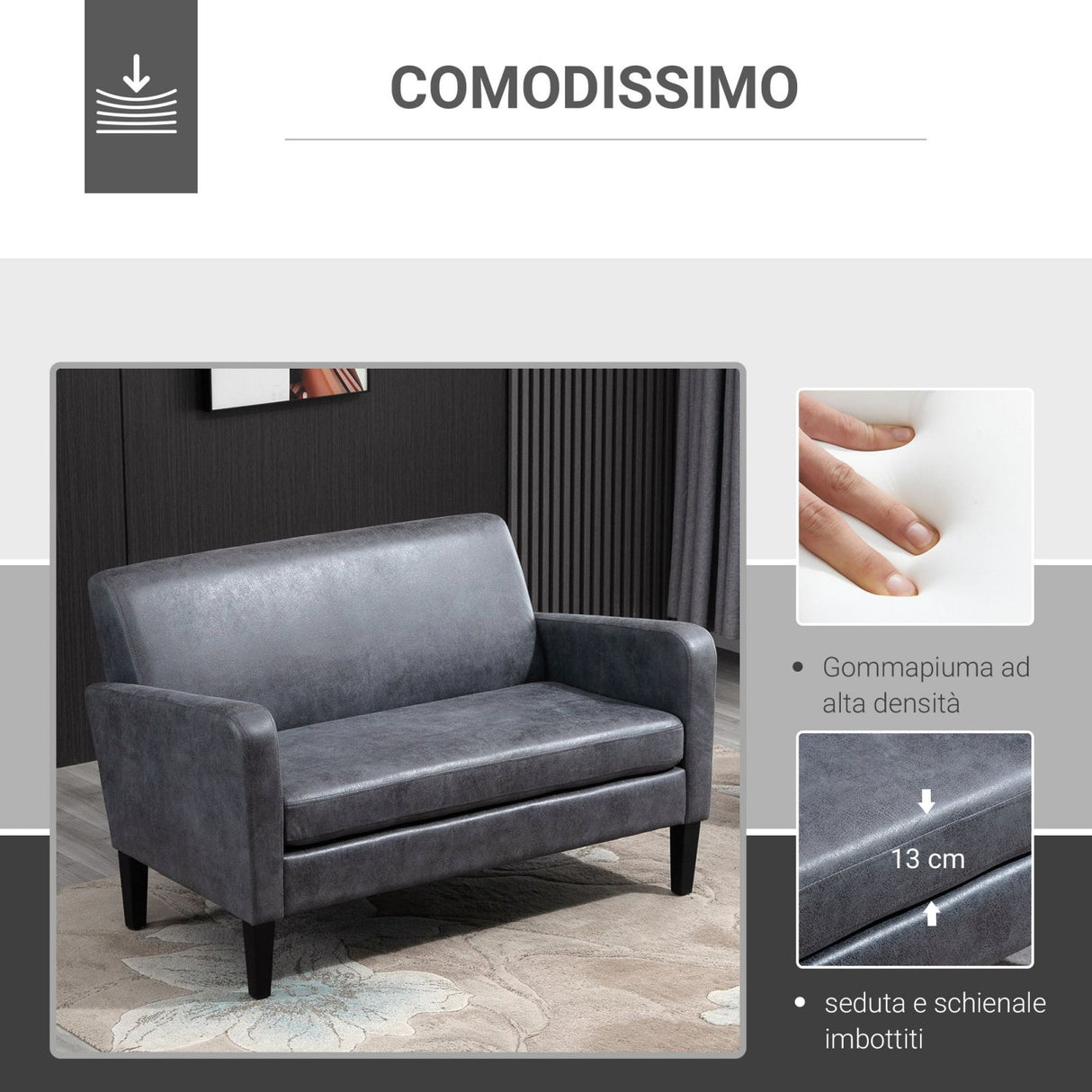 easycomfort easycomfort divano 2 posti con rivestimento in tessuto grigio 122x72x74cm ean 8055776916156