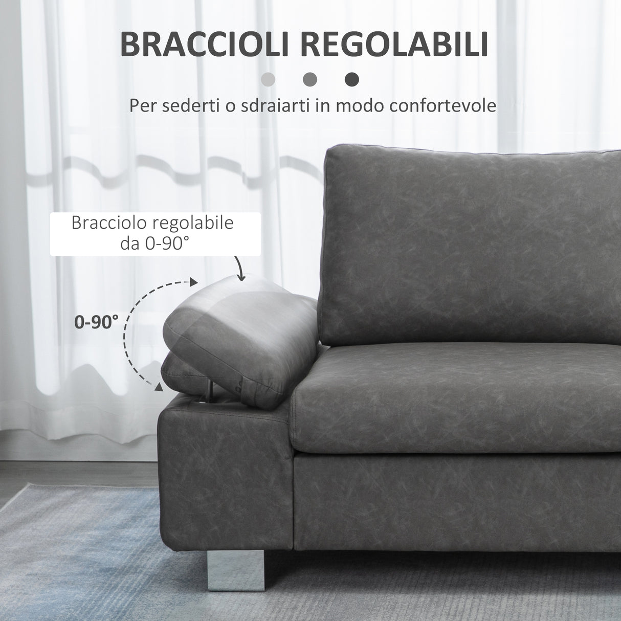 easycomfort easycomfort divano 2 posti da salotto e ufficio salvaspazio con seduta imbottita e braccioli regolabili 200x88x86 cm grigio