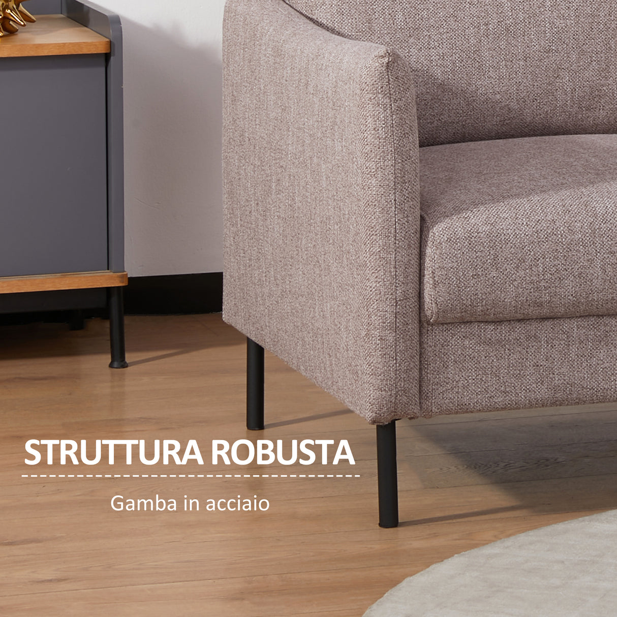 easycomfort easycomfort divano 2 posti in legno per casa e ufficio con seduta rivestita in tessuto effetto lino 138x83x85 cm caffe