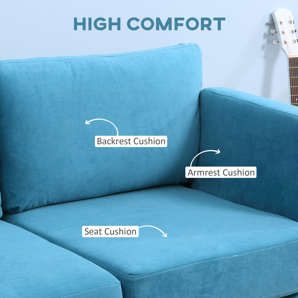 easycomfort easycomfort divano 2 posti moderno con braccioli imbottiti in tessuto effetto velluto e gambe in legno 170x90x85 cm blu