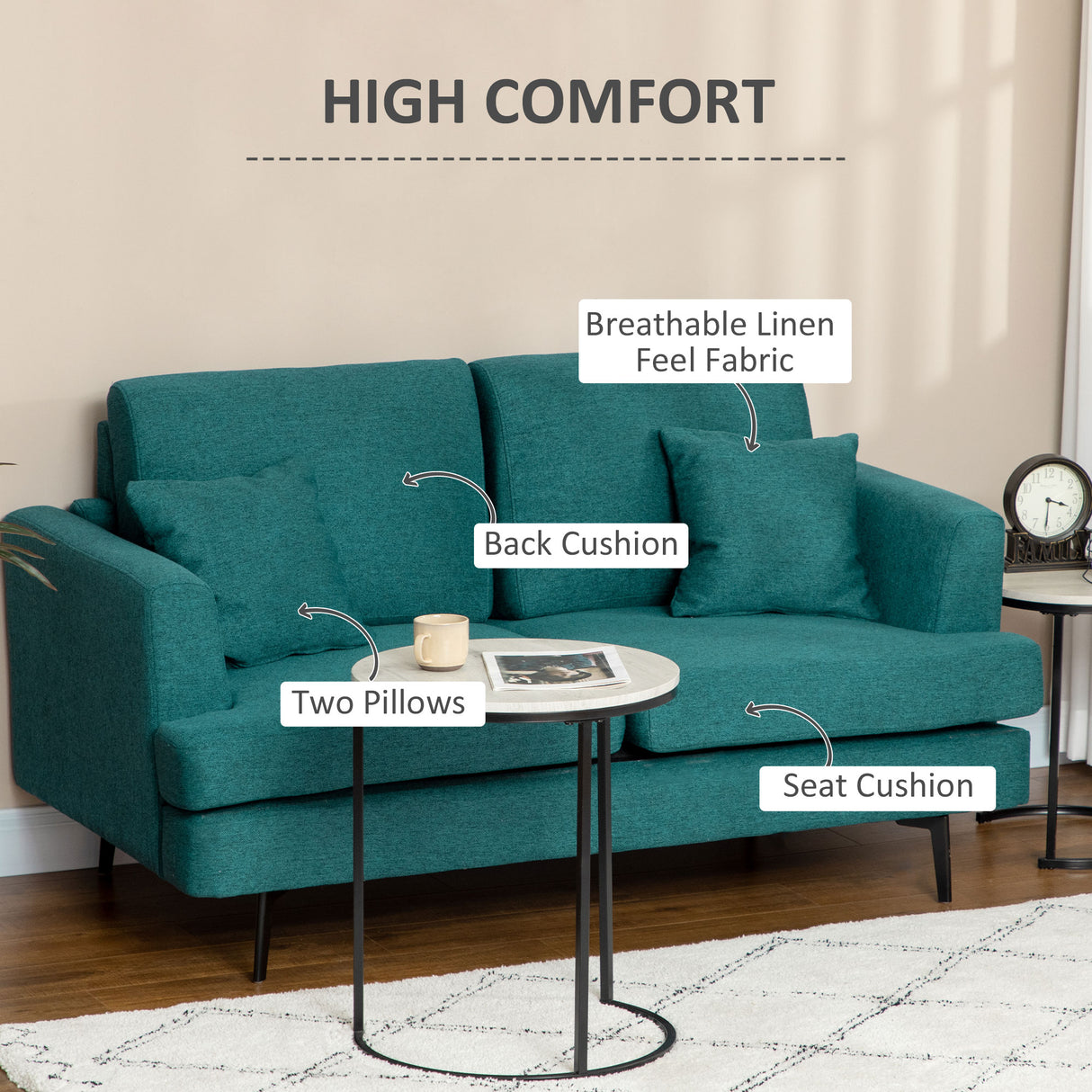 easycomfort easycomfort divano 2 posti moderno con rivestimento in tessuto e imbottitura spessa 160 x 87 x 87cm verde