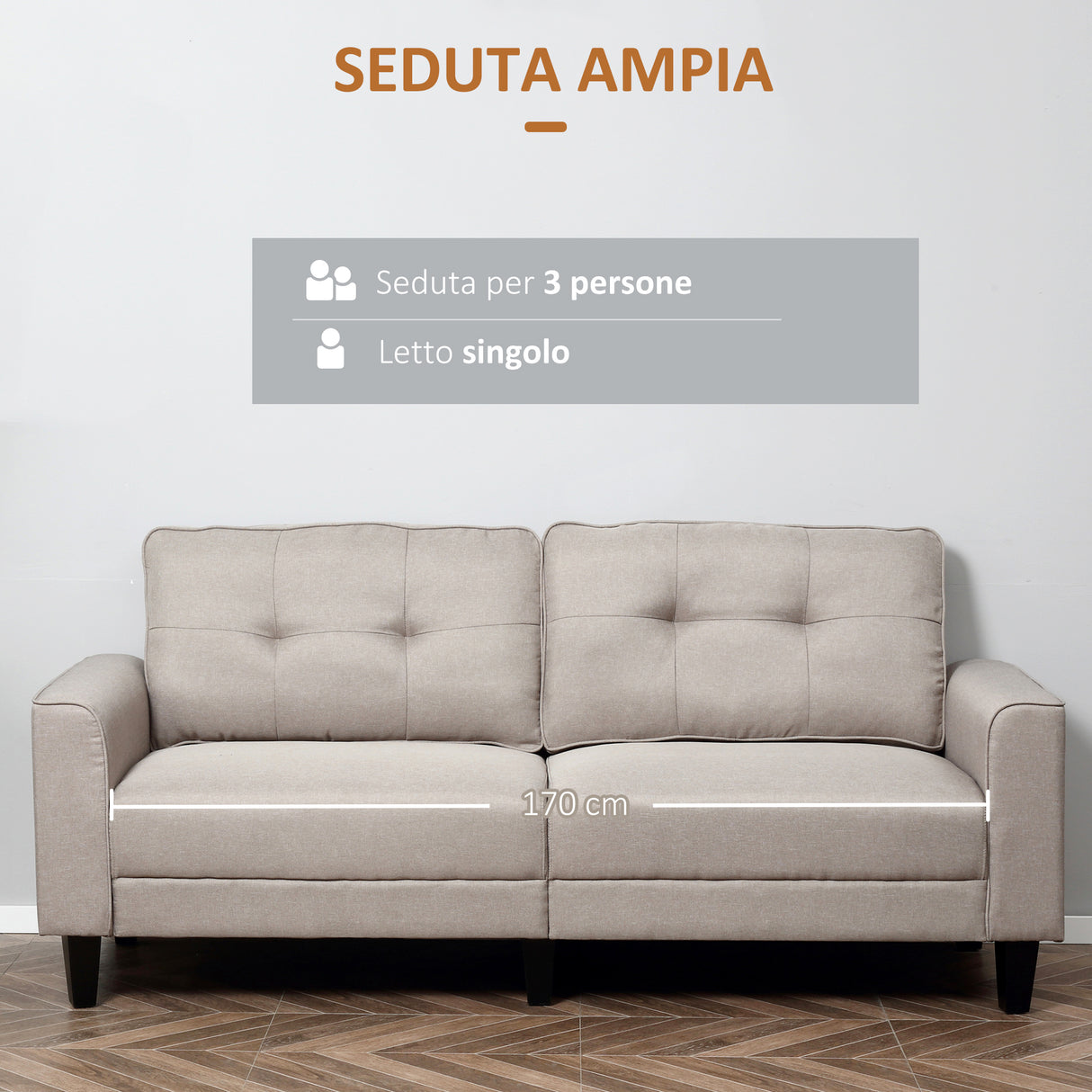 easycomfort easycomfort divano 3 posti con rivestimento in tessuto effetto lino divano moderno imbottito con 6 gambe in legno e braccioli beige