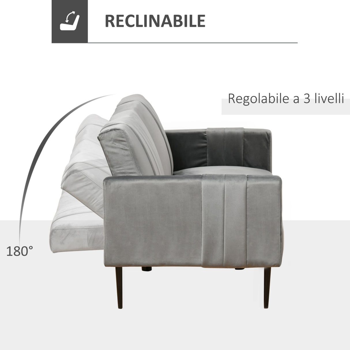 easycomfort easycomfort divano 3 posti con schienale reclinabile in velluto grigio ean 8055776916576