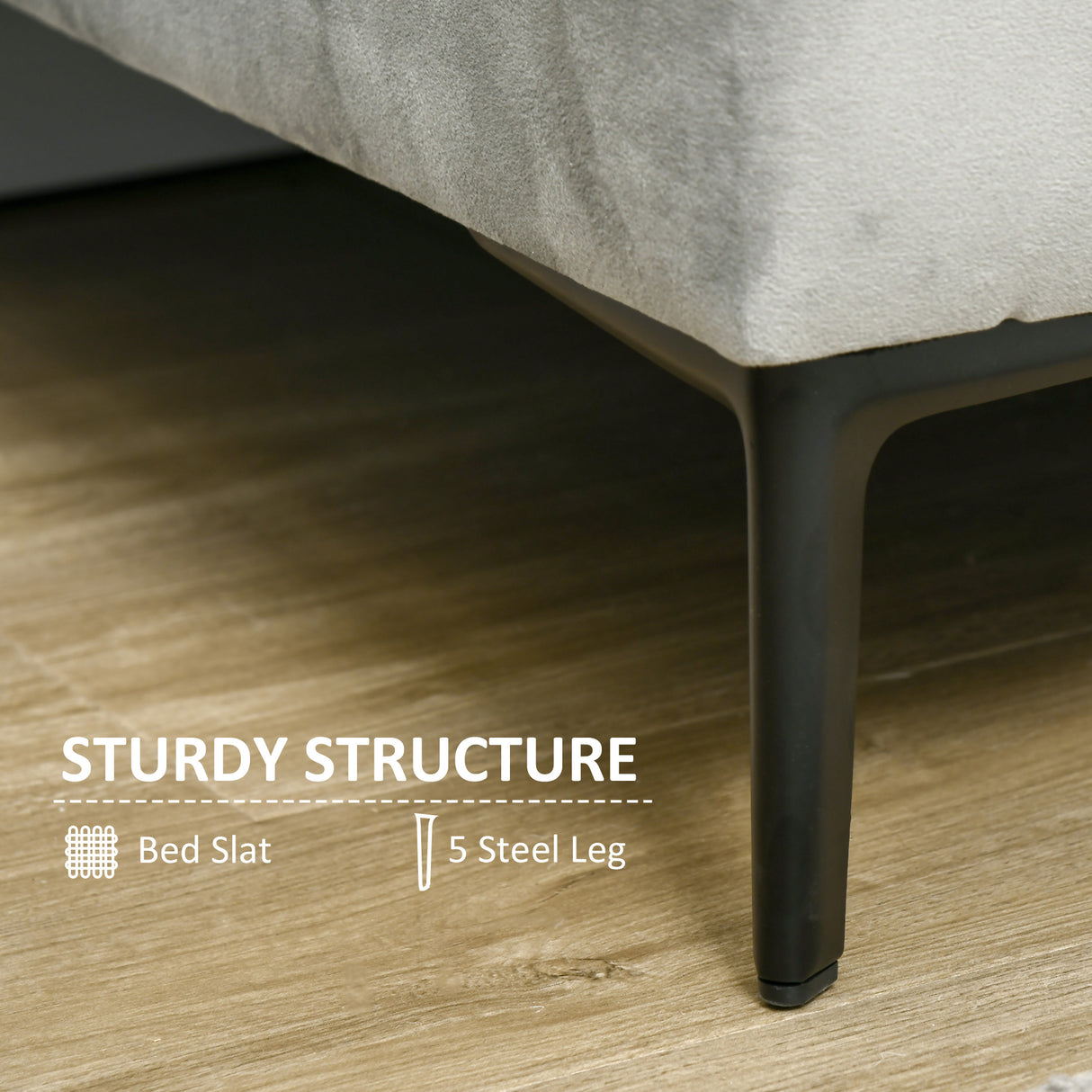 easycomfort easycomfort divano 3 posti in velluto grigio con 5 piedini e doghe 199x72x75cm