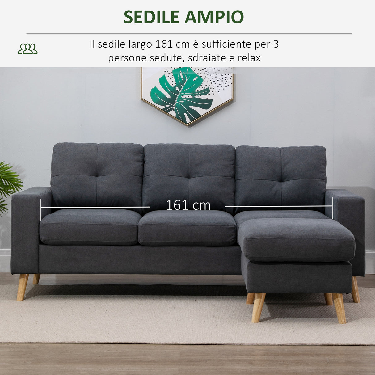 easycomfort easycomfort divano angolare 3 posti con penisola chaise longue reversibile design moderno in lino grigio 193x136x 85cm ean 8054144138480