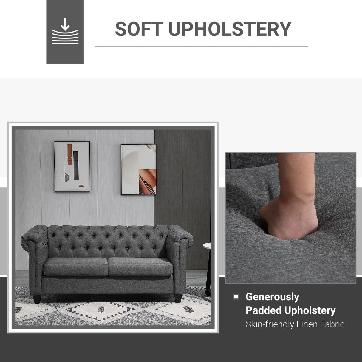 easycomfort easycomfort divano chesterfield 2 posti con rivestimento in tessuto grigio