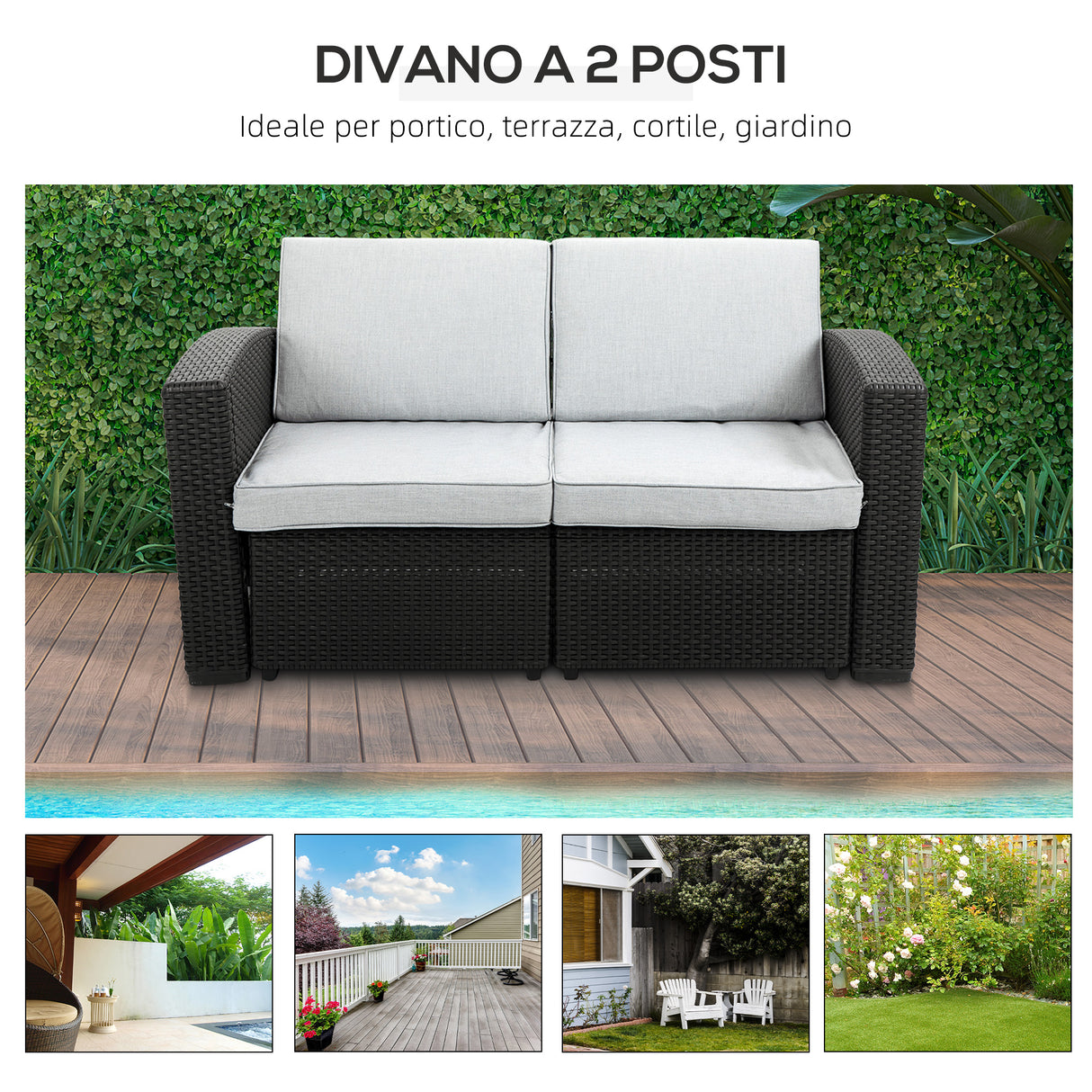 easycomfort easycomfort divano da esterno a 2 posti da in pp plastica ad effetto rattan divano da giardino con cuscini rimovibili e lavabili grigio e nero
