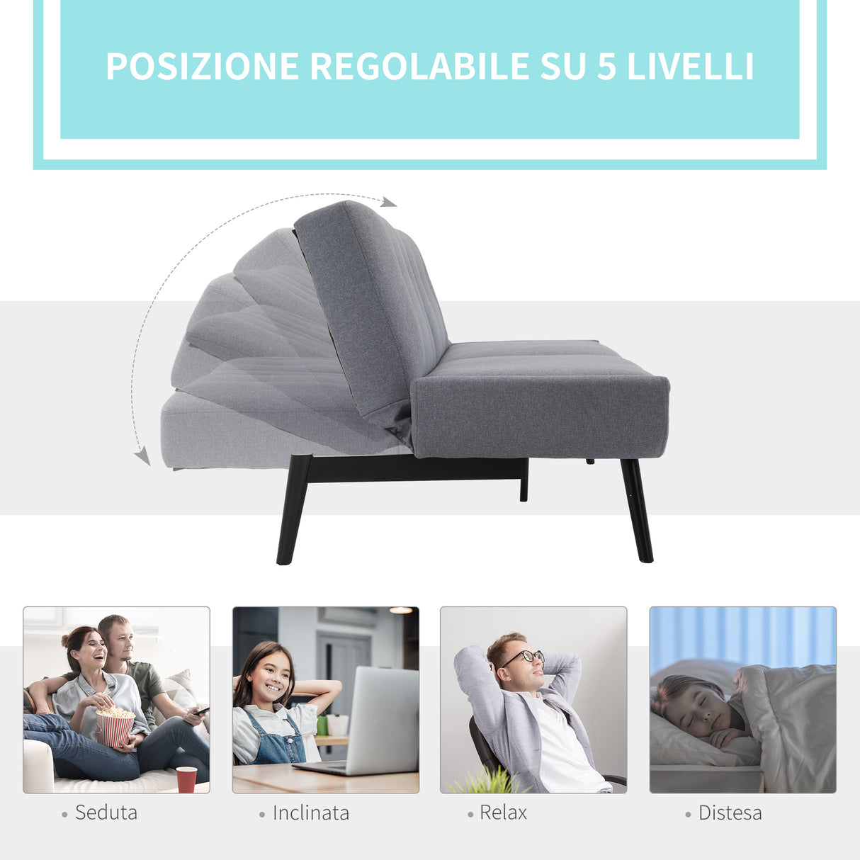 easycomfort easycomfort divano letto 3 posti a 1 piazza con schienale reclinabile grigio
