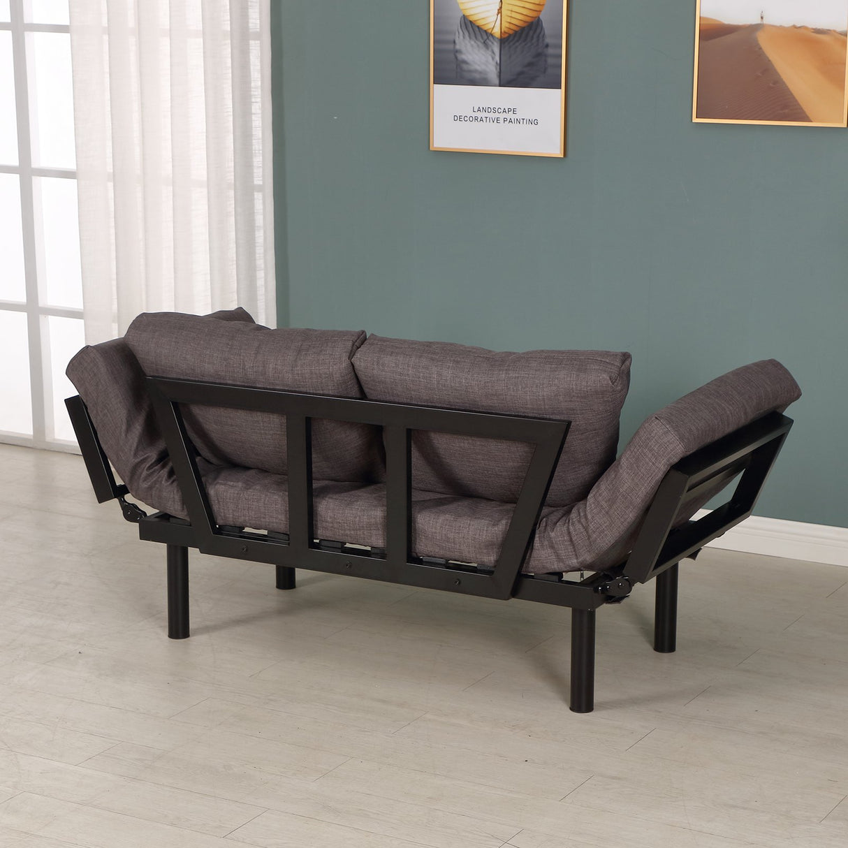 easycomfort easycomfort divano letto chaise longue regolabile 5 posizioni in acciaio nero e rivestimenti in lino grigio ean 8055776911618