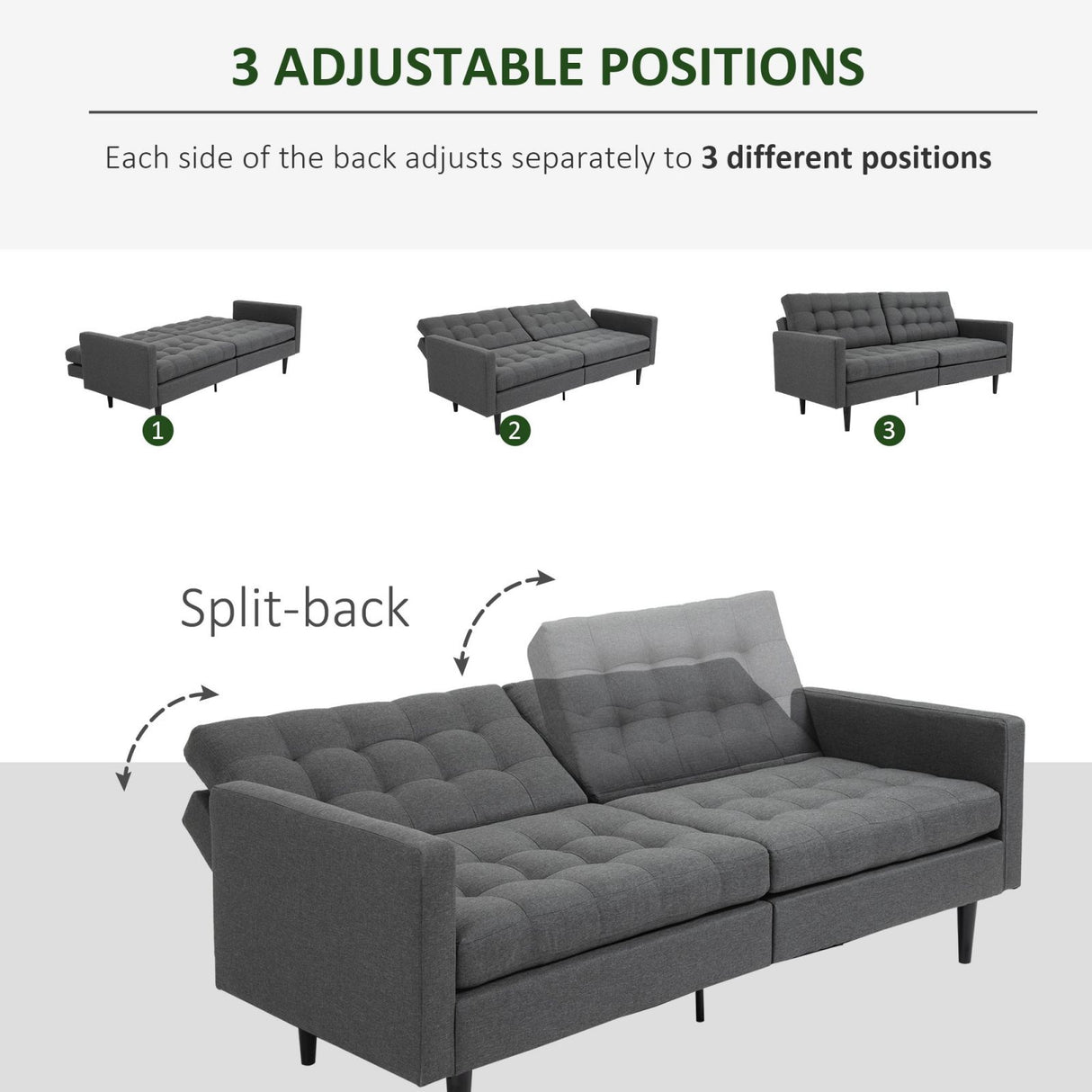 easycomfort easycomfort divano letto con schienale regolabile in tessuto grigio scuro