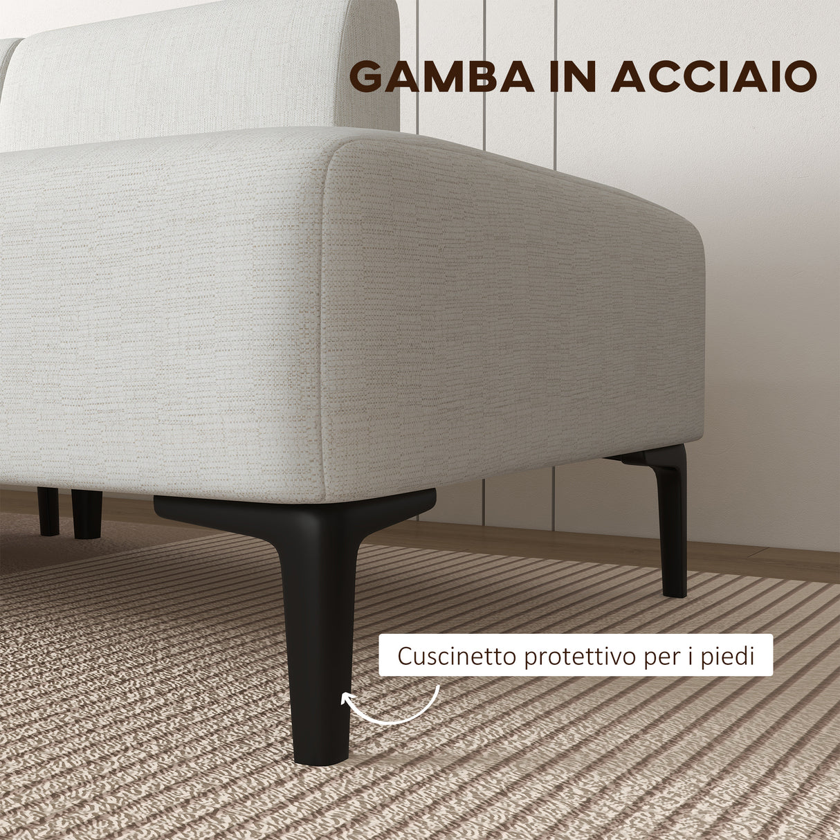 easycomfort easycomfort divano moderno modulabile a 3 sezioni in tessuto con gambe in acciaio 250x75x70cm crema