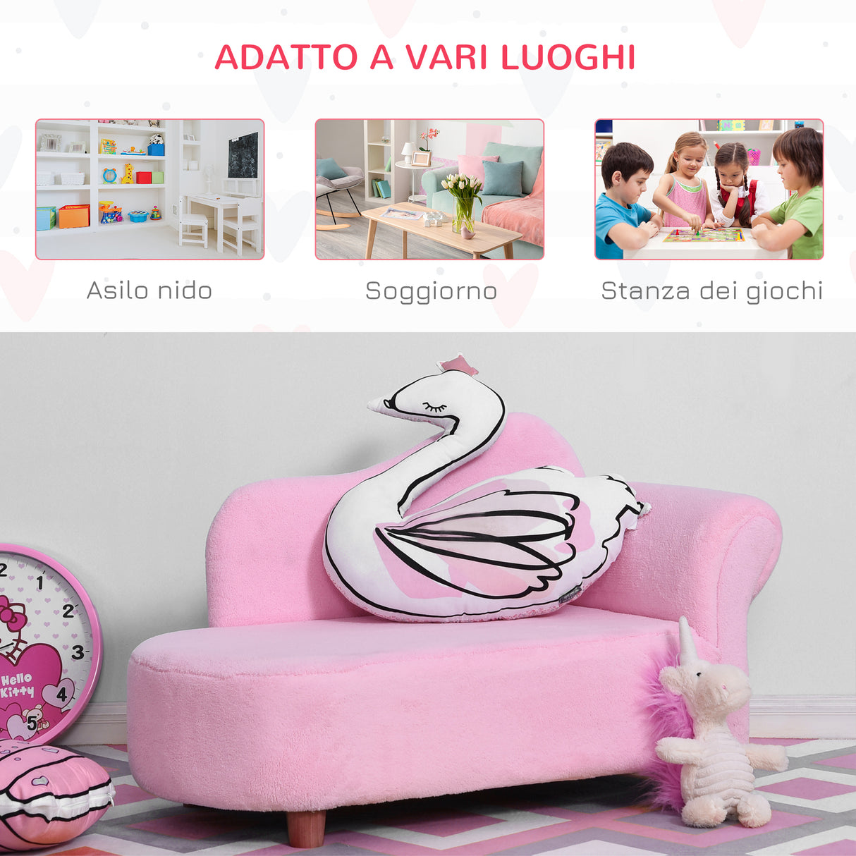 easycomfort easycomfort divano per bambini imbottito con rivestimento morbido e piedini in legno 80x40x49cm rosa