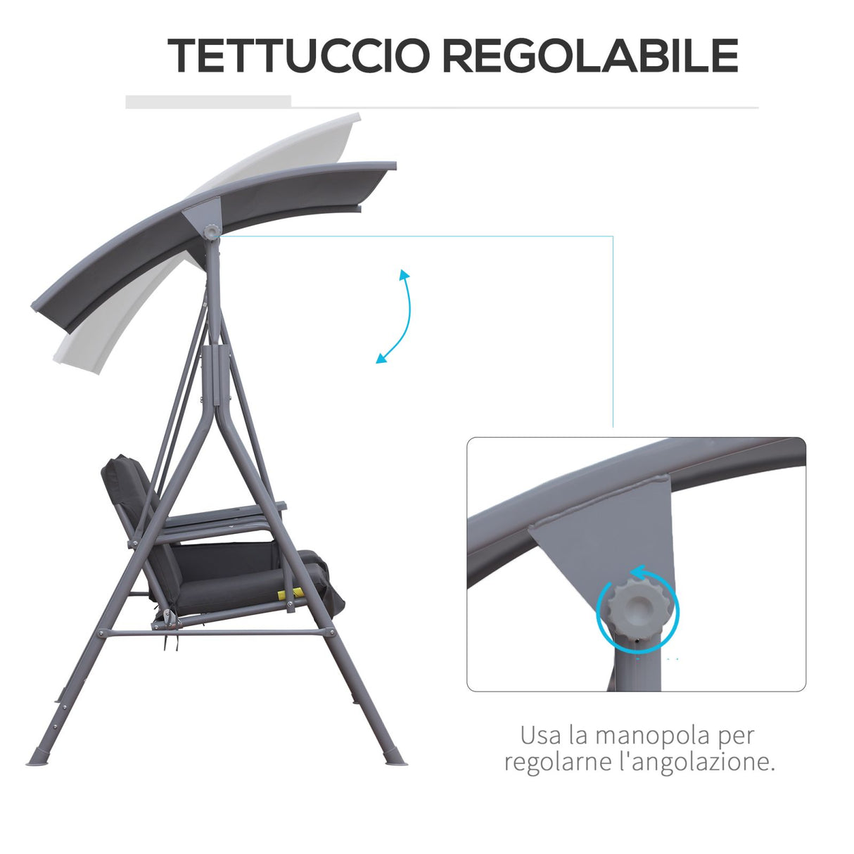 easycomfort easycomfort dondolo da giardino 2 posti separati con tavolino centrale e tetto regolabile in metallo 175x112x165cm grigio ean 8054144137643