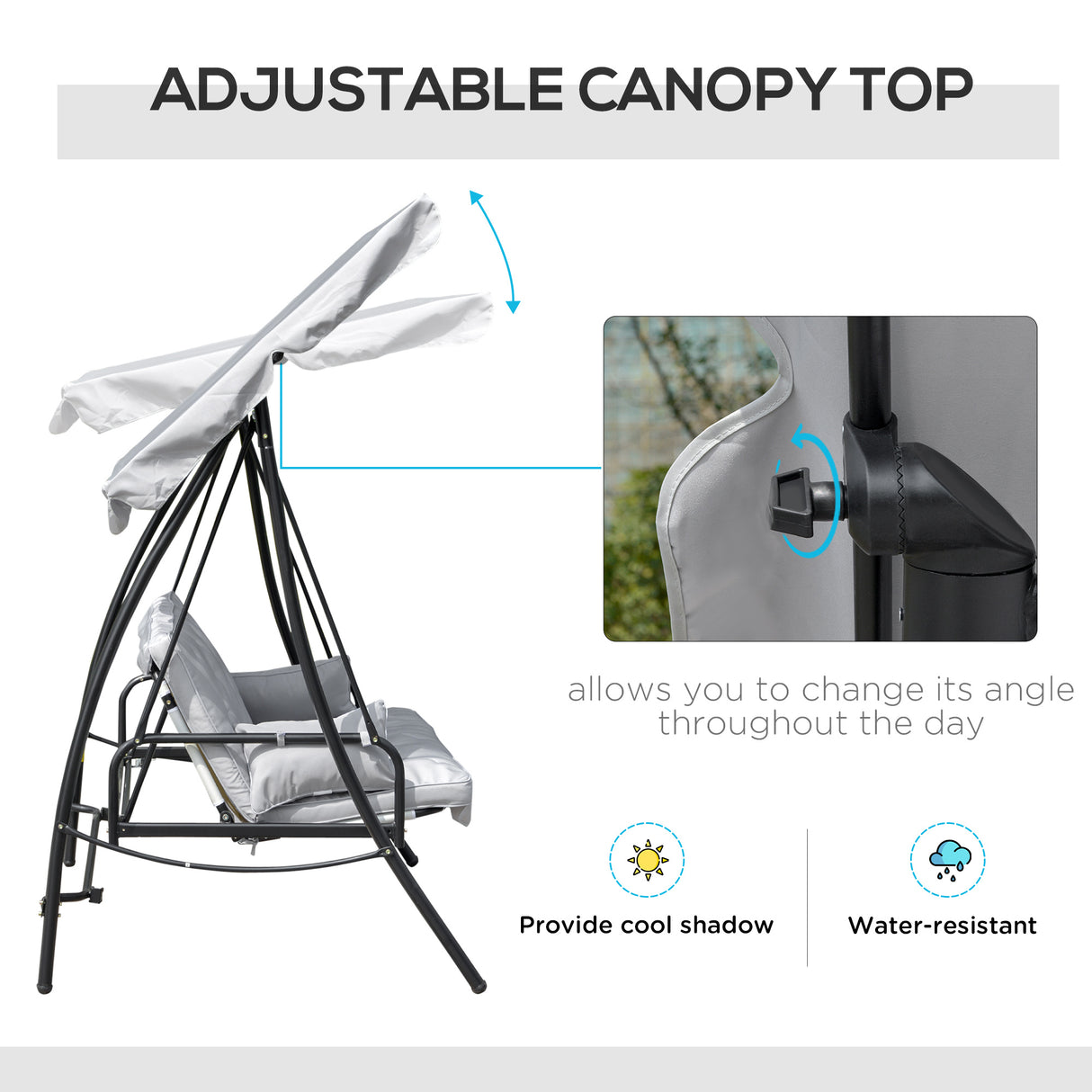 easycomfort easycomfort dondolo da giardino 3 posti con tetto reclinabile convertibile in letto 209x114x170cm grigio