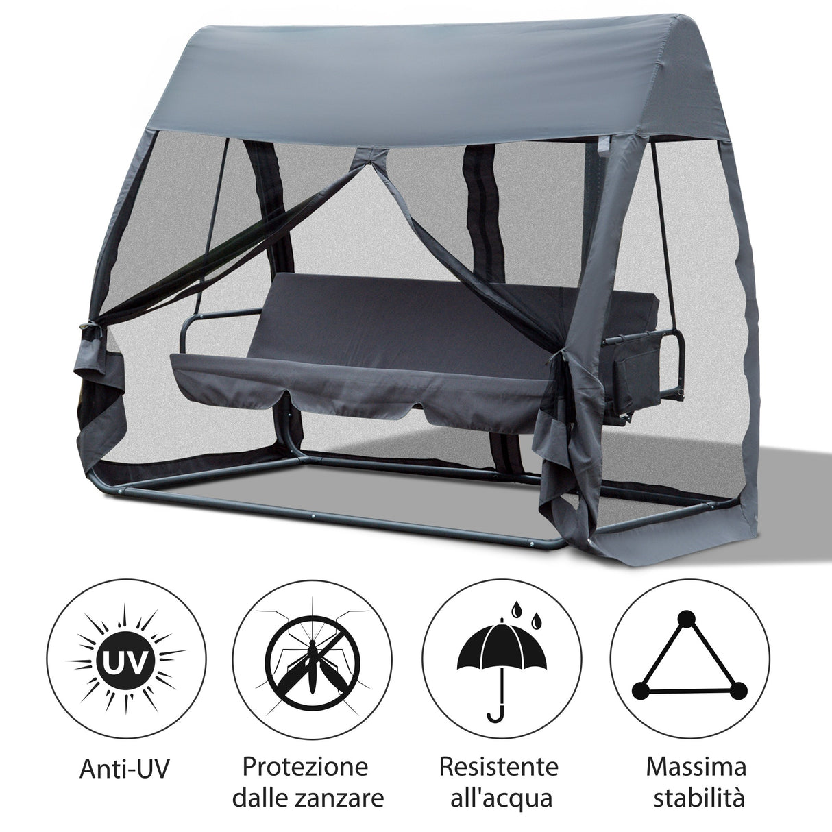 easycomfort easycomfort dondolo da giardino con zanzariera e cuscino grigio ferro 240x140x197cm