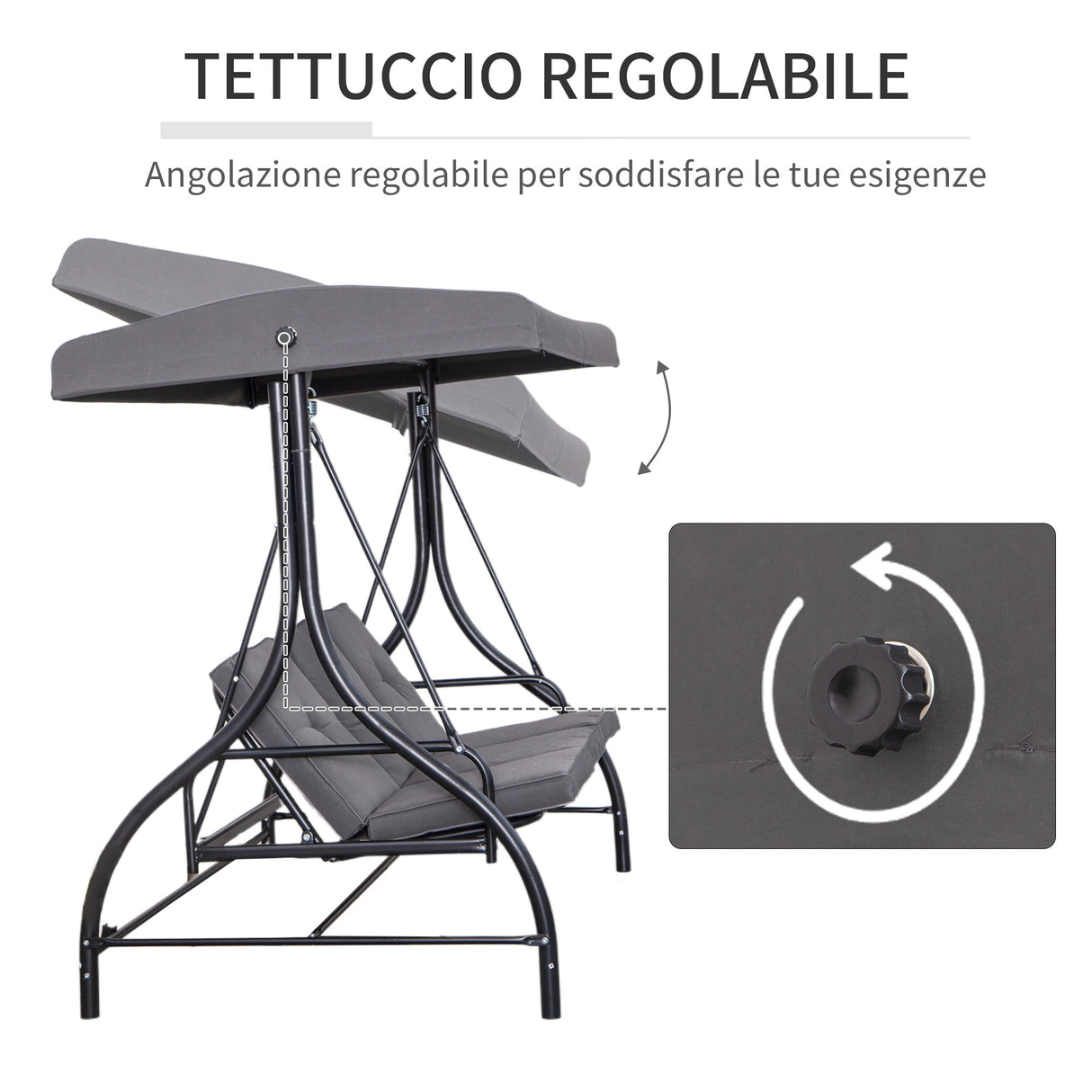 easycomfort easycomfort dondolo letto da giardino 3 posti con tettuccio regolabile metallo e poliestere grigio