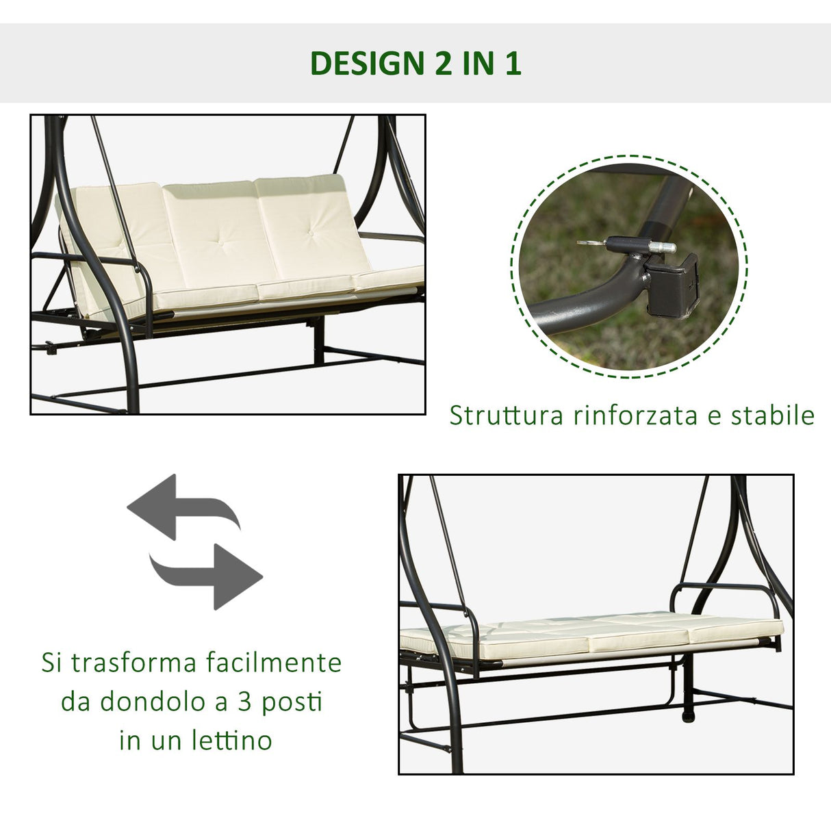 easycomfort easycomfort dondolo reclinabile 3 posti con tettuccio crema 196 x 117 x 178cm ean 8054144139234