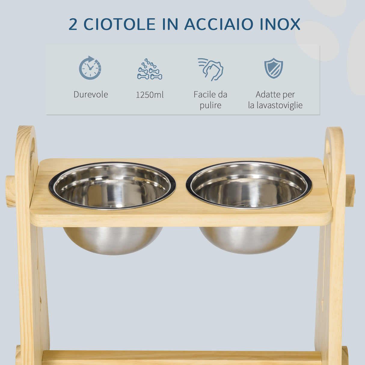 easycomfort easycomfort doppia ciotola per cani rialzata regolabile 2 ciotole in acciaio e base in legno per cani grandi e piccoli 49x25x41cm