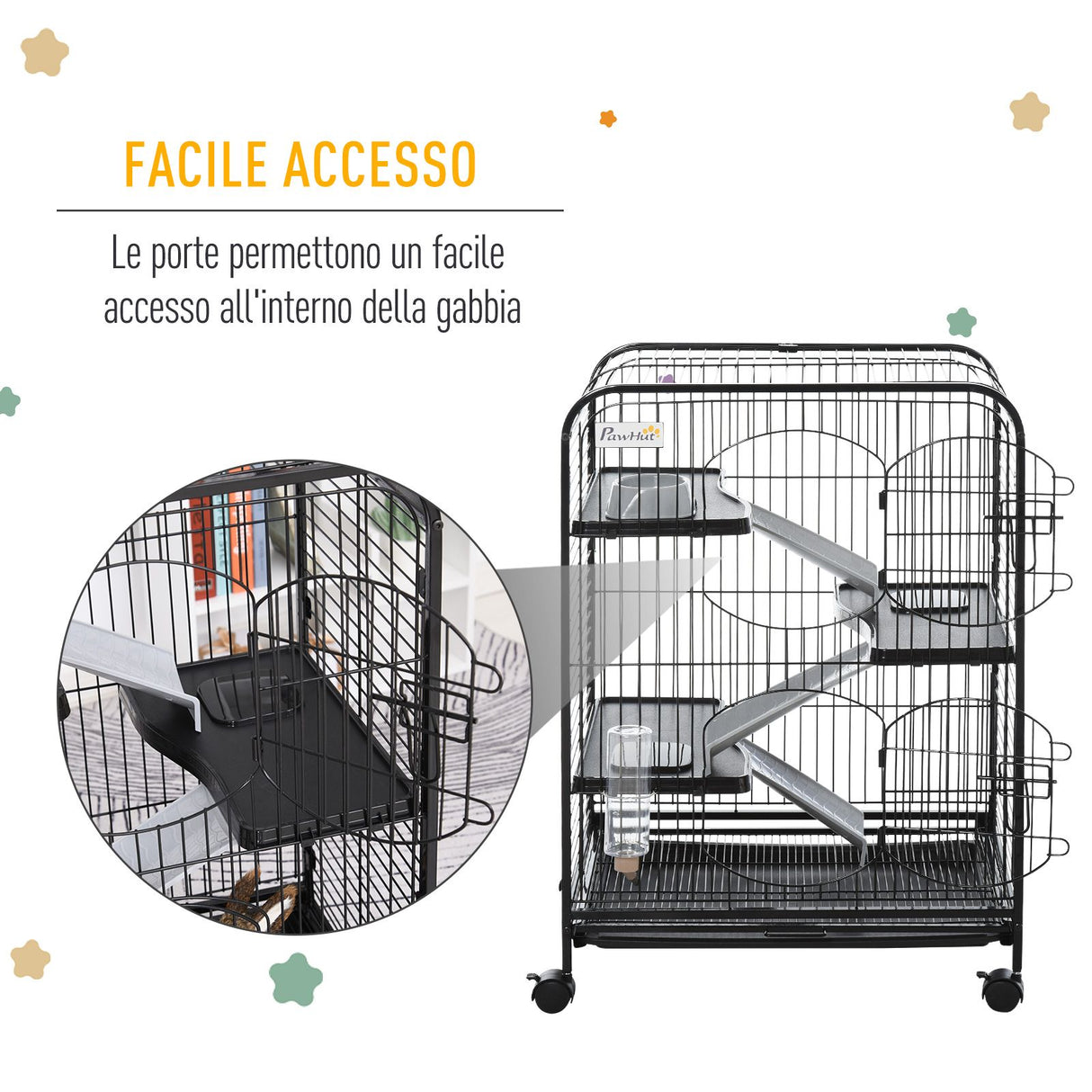 easycomfort easycomfort gabbia per roditori con ruote ciotola e bottiglia 64x43 5x93cm nero