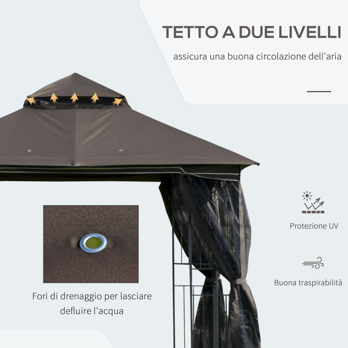 easycomfort easycomfort gazebo da giardino 3x3m con zanzariera e tetto a 2 livelli mensole laterali e ganci caffe ean 8055776915548